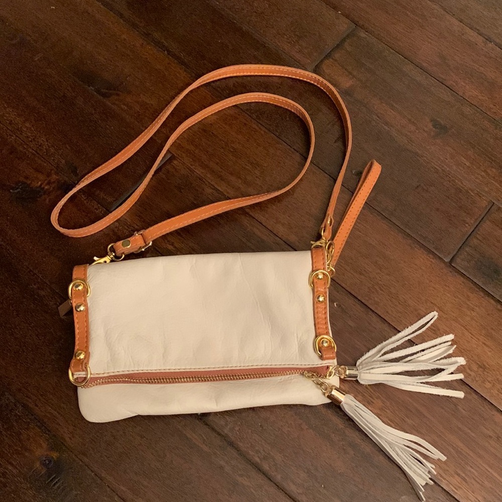 Zagara Genuine Leather Crossbody Bag Made in Italy 🇮🇹 with tan strap EUC